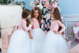 Girls Velvet Long Sleeve Tulle Flower Girl Wedding Birthday Party Long Dress