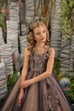 Exquisite Couture Flower Girl Pageant Party Embroidered Lace Tulle Gown