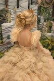 Girls Couture Wedding Flower Girls Pageant Party Ruffled Glitter Tulle Ball Gown