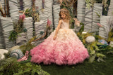 Custom Couture Girls Ruffle Tulle Satin Wedding Pageant Flower Girl Gown