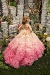 Custom Couture Girls Ruffle Tulle Satin Wedding Pageant Flower Girl Gown