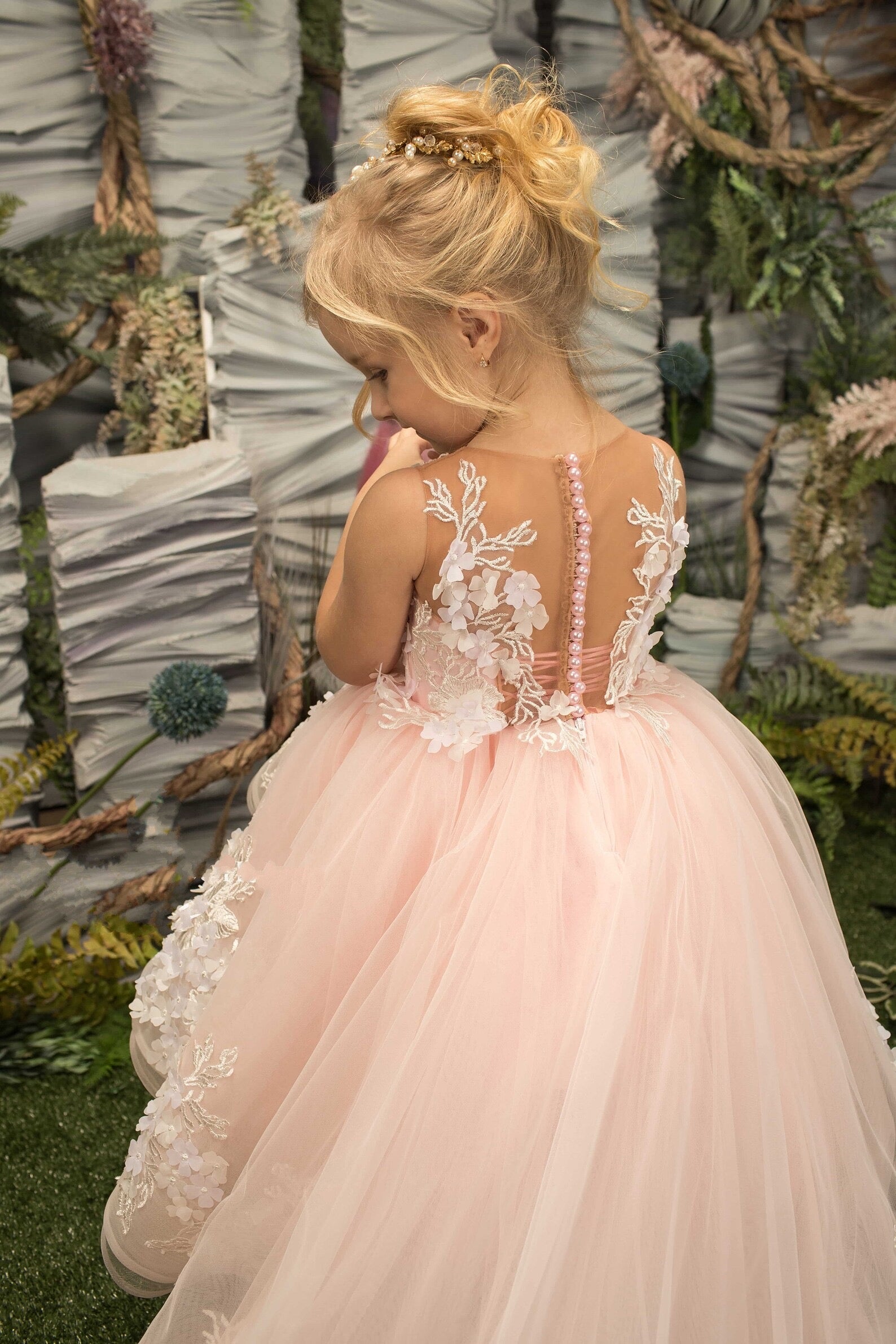 Girls Custom Couture Wedding Flower Girl Pageant Party Hi Low Dress
