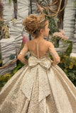 Girls Custom Couture Gold Beaded Embroidered Wedding Flower Girl Ballgown