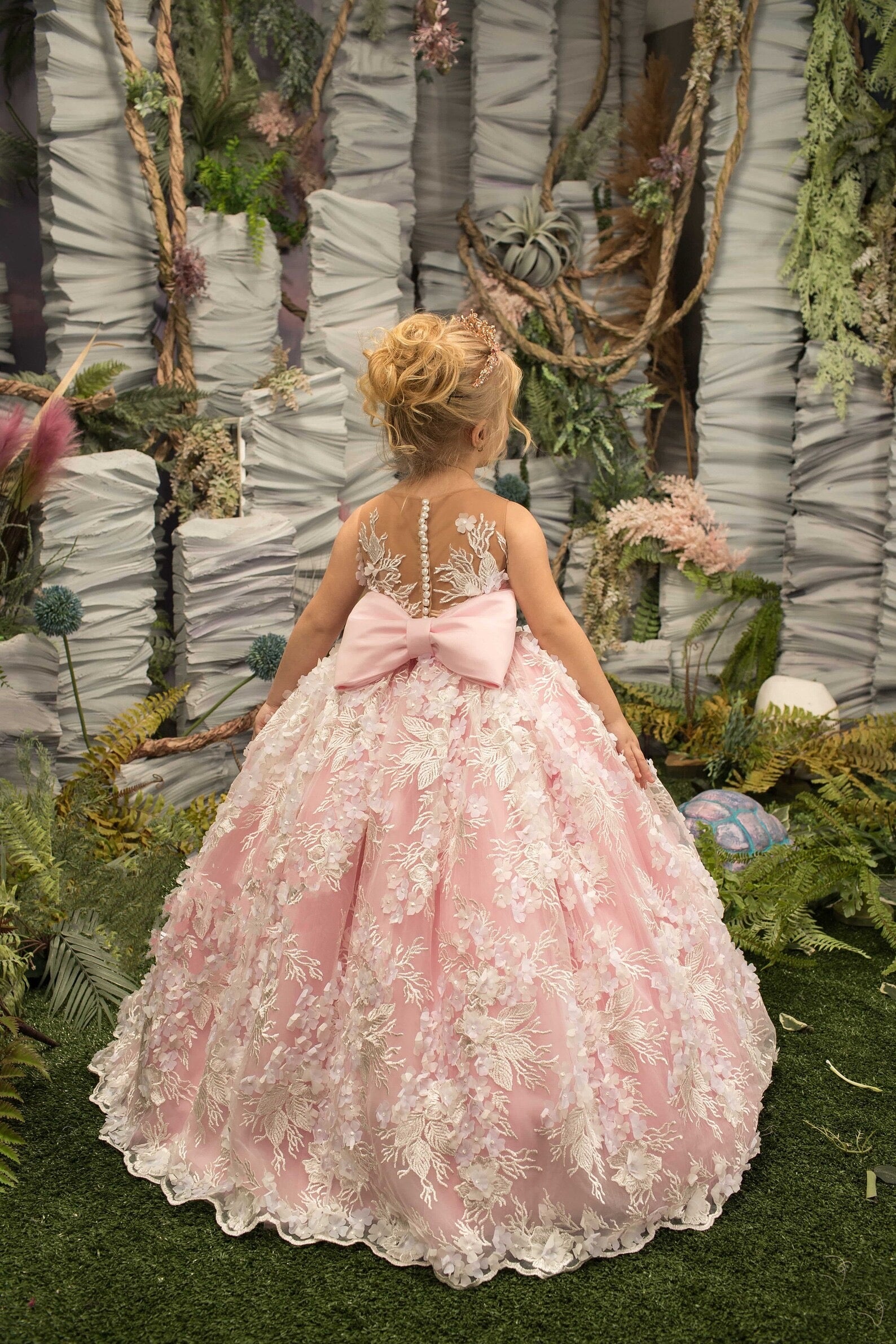 Girls Couture Satin Lace Tulle Flower Girl Special Occasion Party Dress