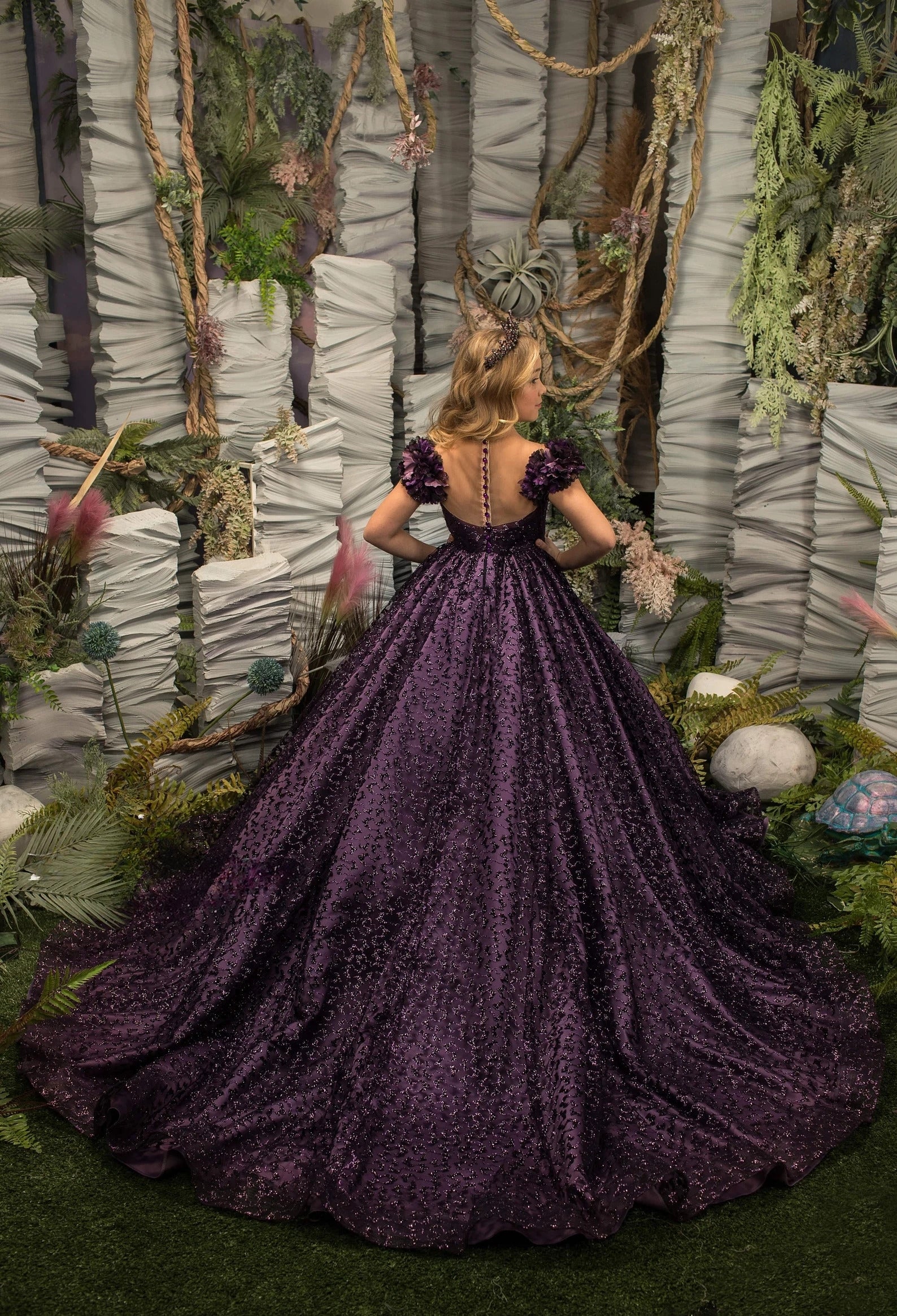 Couture Satin Glitter Tulle Wedding Pageant Party Flower Girl Ball Gown