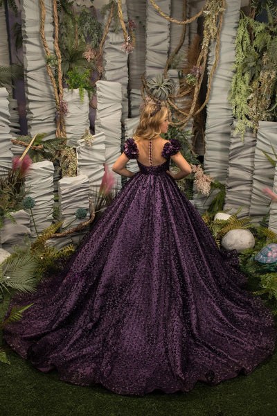 Couture Satin Glitter Tulle Wedding Pageant Party Flower Girl Ball Gown