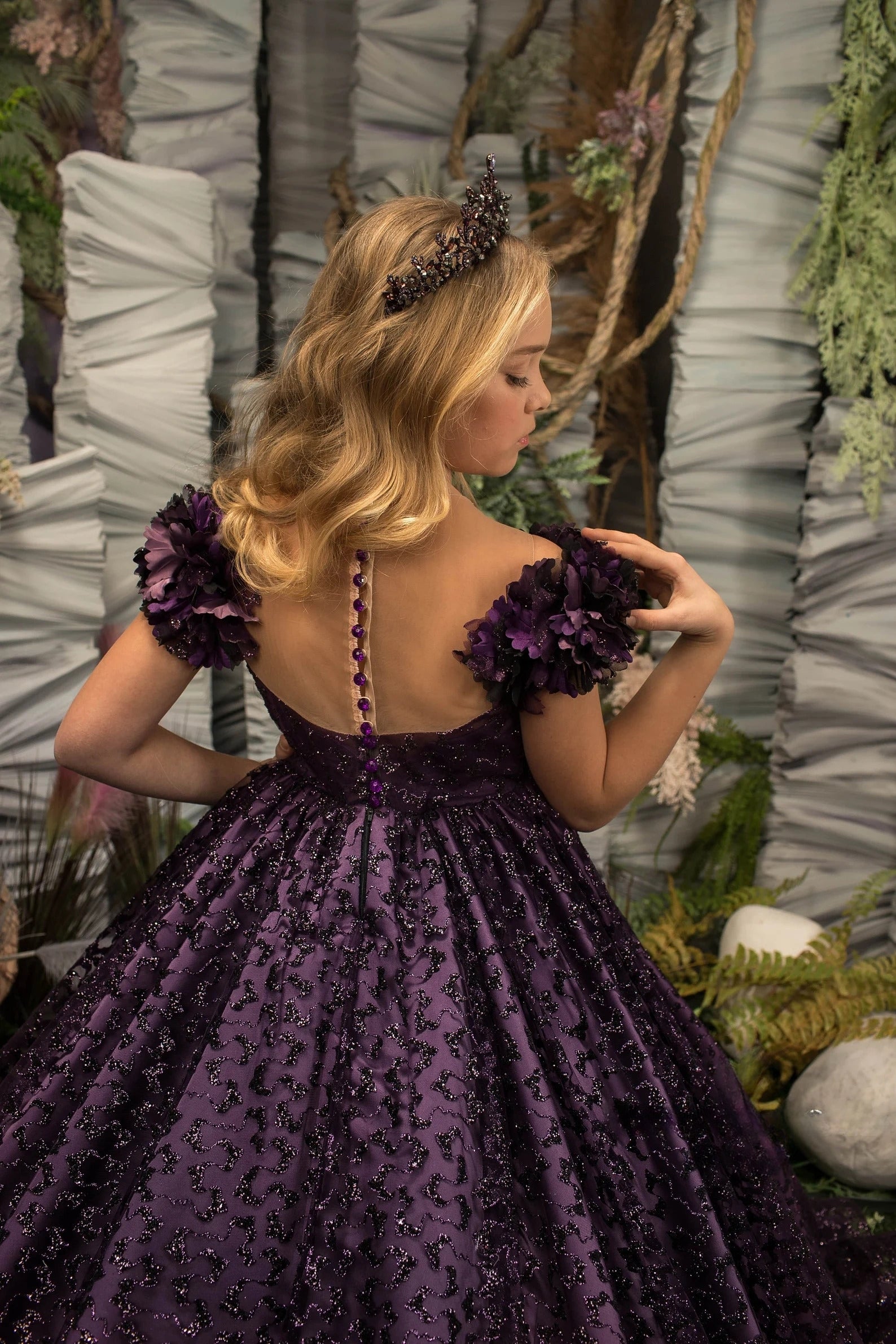 Couture Satin Glitter Tulle Wedding Pageant Party Flower Girl Ball Gown