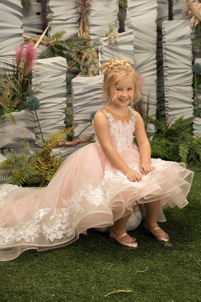 Girls Custom Couture Wedding Flower Girl Pageant Party Hi Low Dress