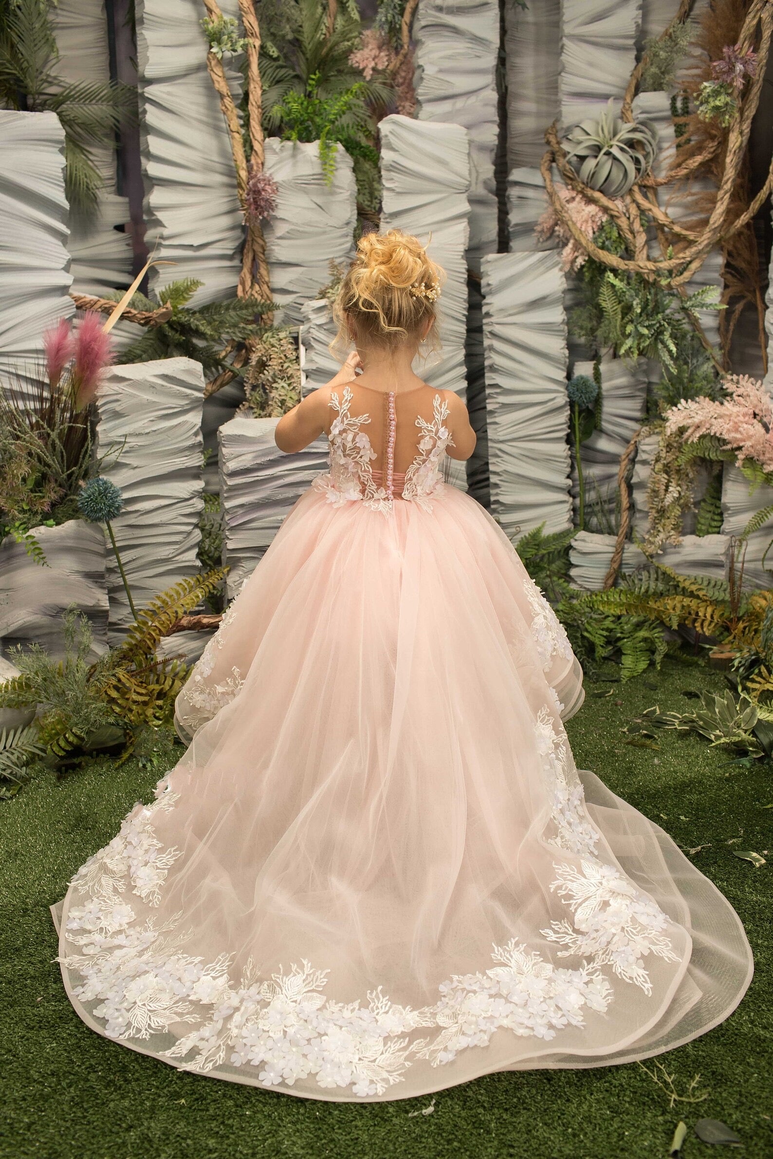 Girls Custom Couture Wedding Flower Girl Pageant Party Hi Low Dress