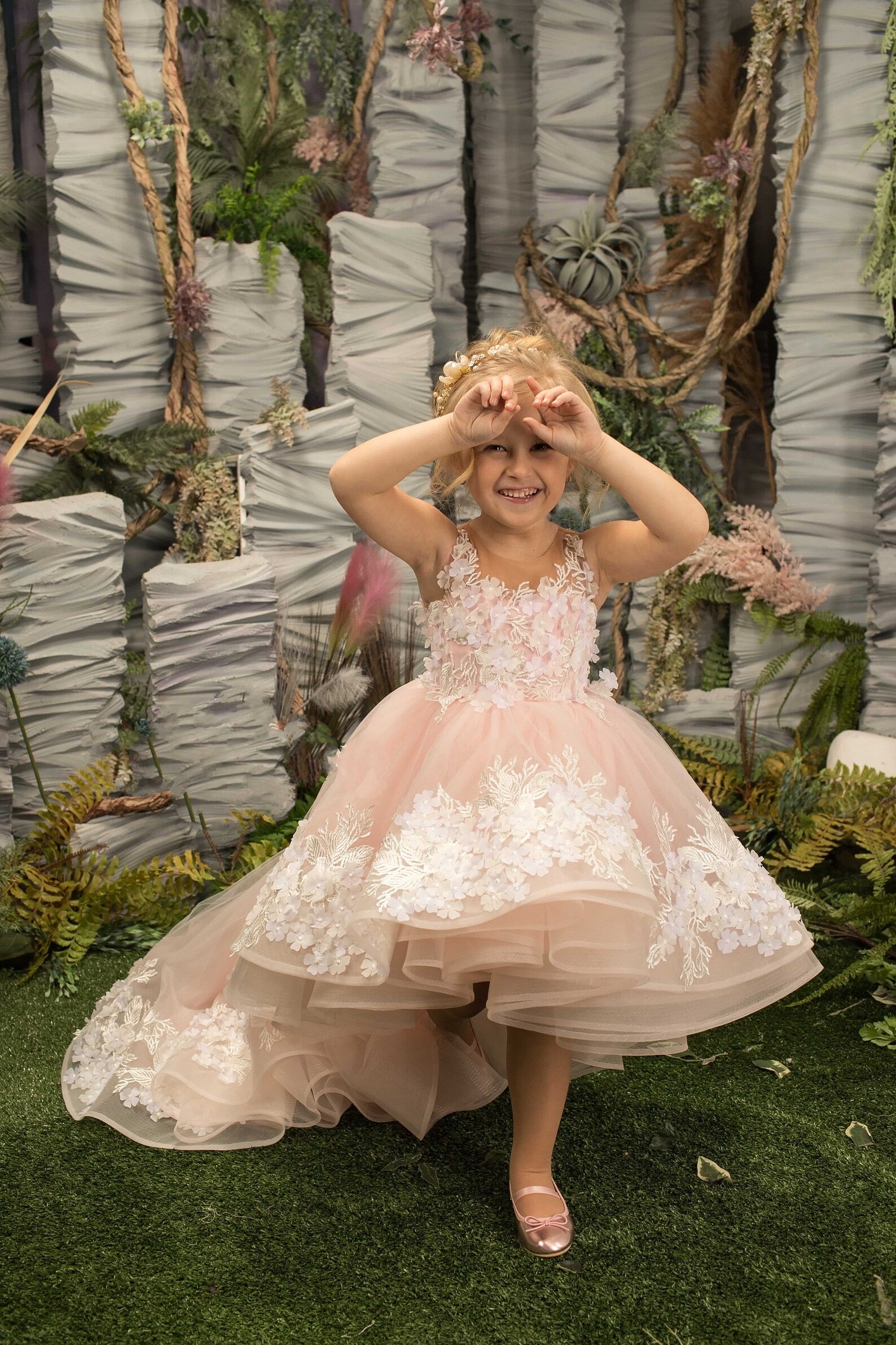 Girls Custom Couture Wedding Flower Girl Pageant Party Hi Low Dress