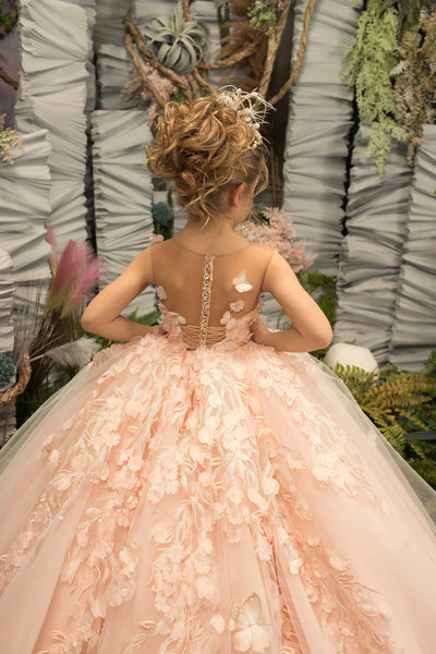 Couture Tulle Wedding Flower Girl Special Occasion Party Dress With Train