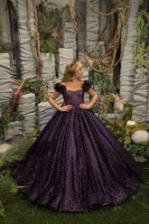 Couture Satin Glitter Tulle Wedding Pageant Party Flower Girl Ball Gown