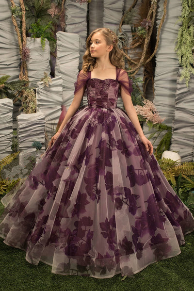 Girls Custom Couture Wedding Flower Girl Floral Tulle Pageant Party Gown