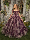 Girls Custom Couture Wedding Flower Girl Floral Tulle Pageant Party Gown