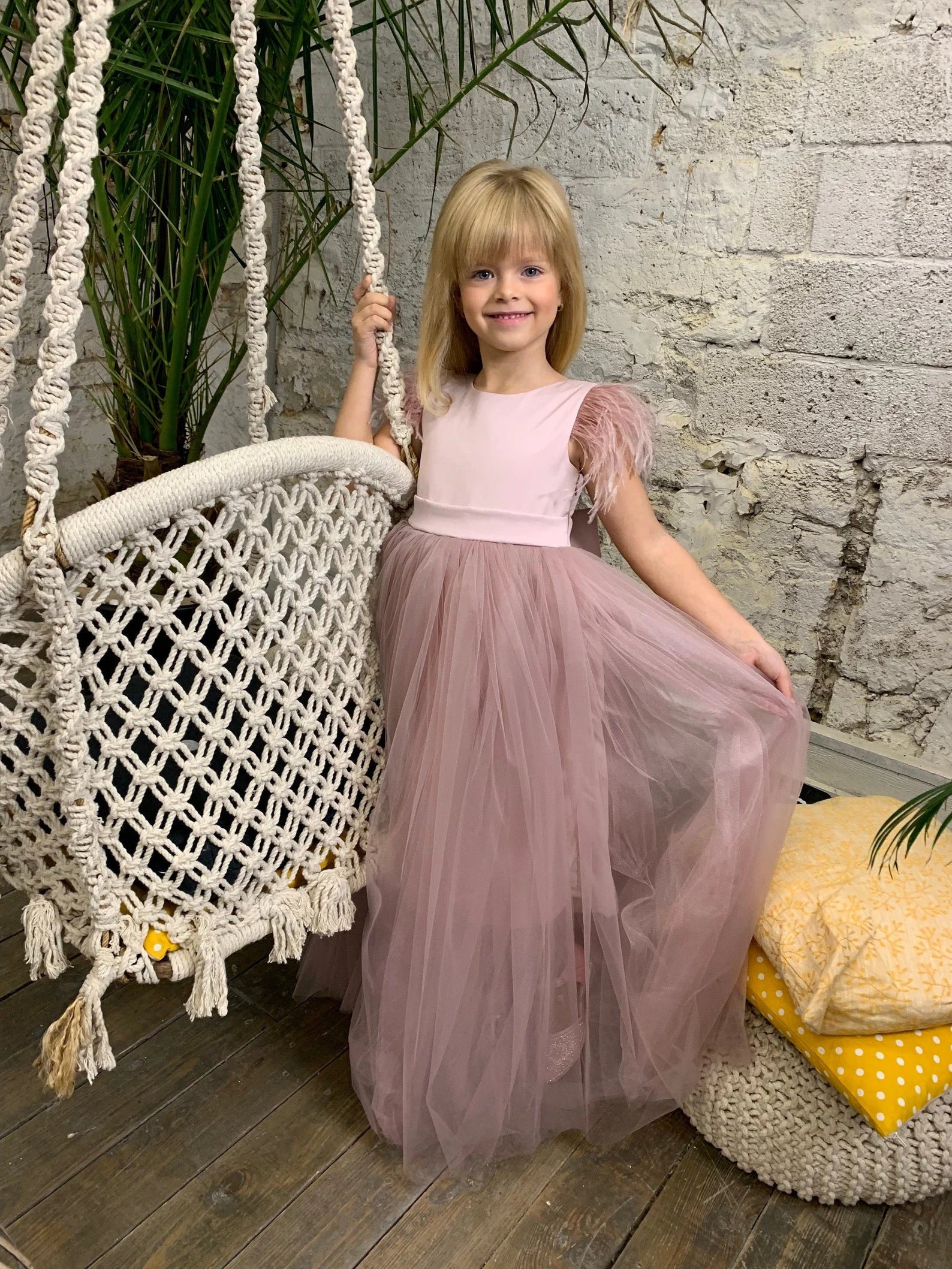 Custom Wedding Flower Girl Special Occasion Satin Tulle Long Dress