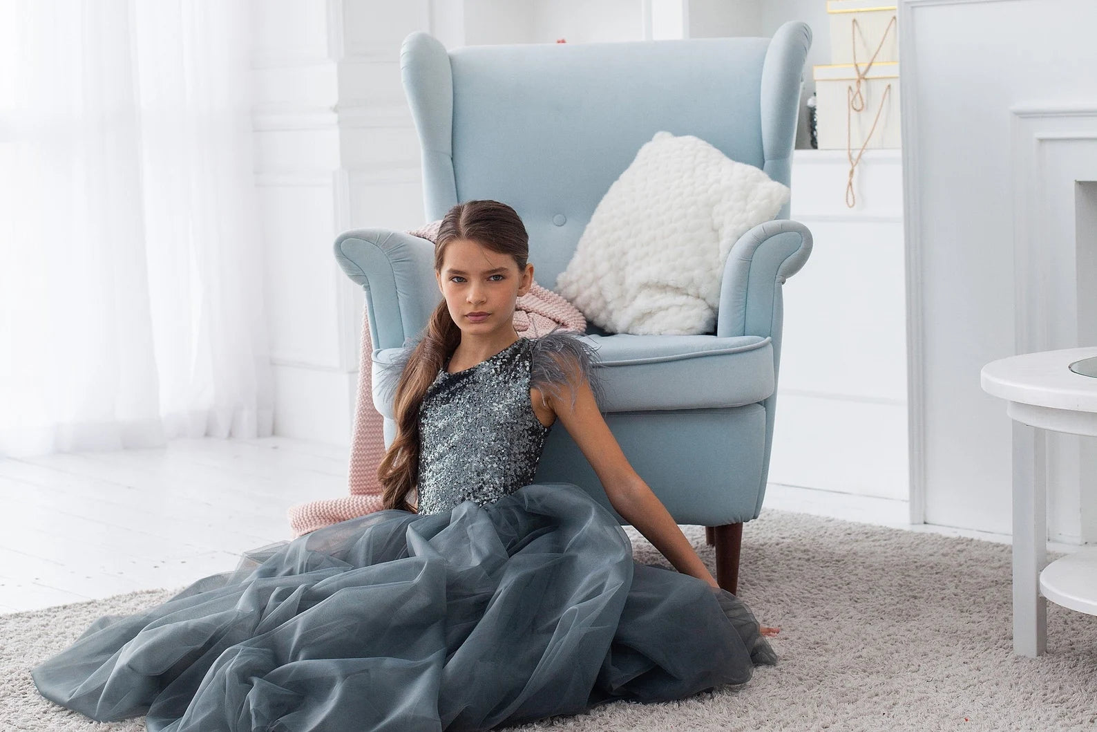 Girls Couture Sequin Tulle Special Occasion Pageant Party Floor Length Dress