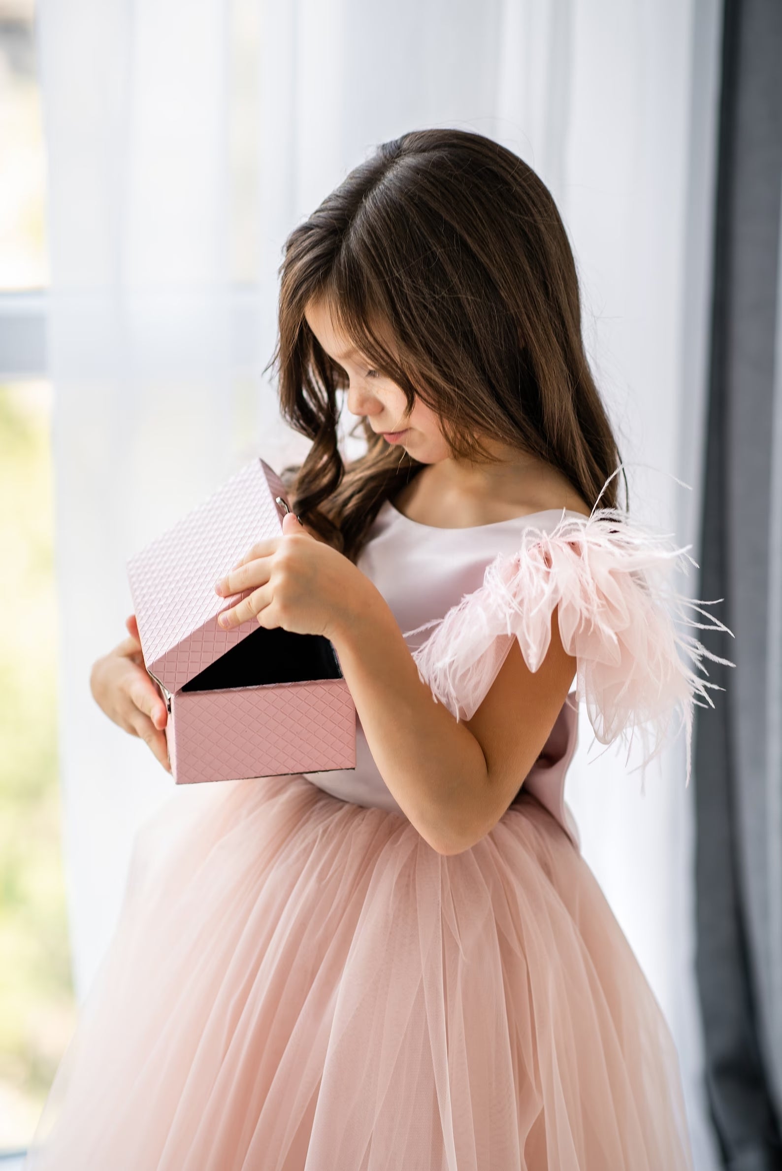 Girls 1st Communion Flower Girl Dress With Multi Layered Tulle Skirt