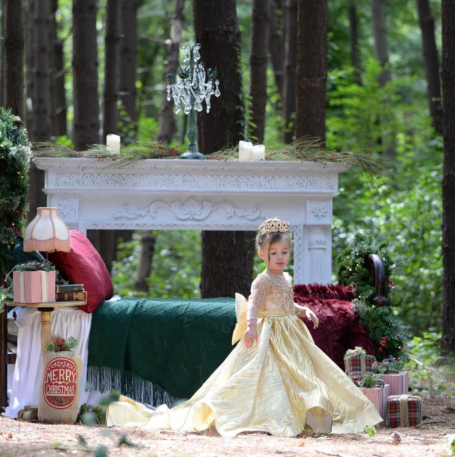 Girls Jacquard Custom Couture Pageant Flower Girl Gown With Train