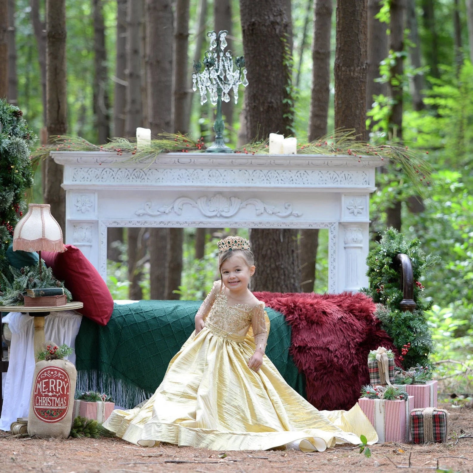 Girls Jacquard Custom Couture Pageant Flower Girl Gown With Train