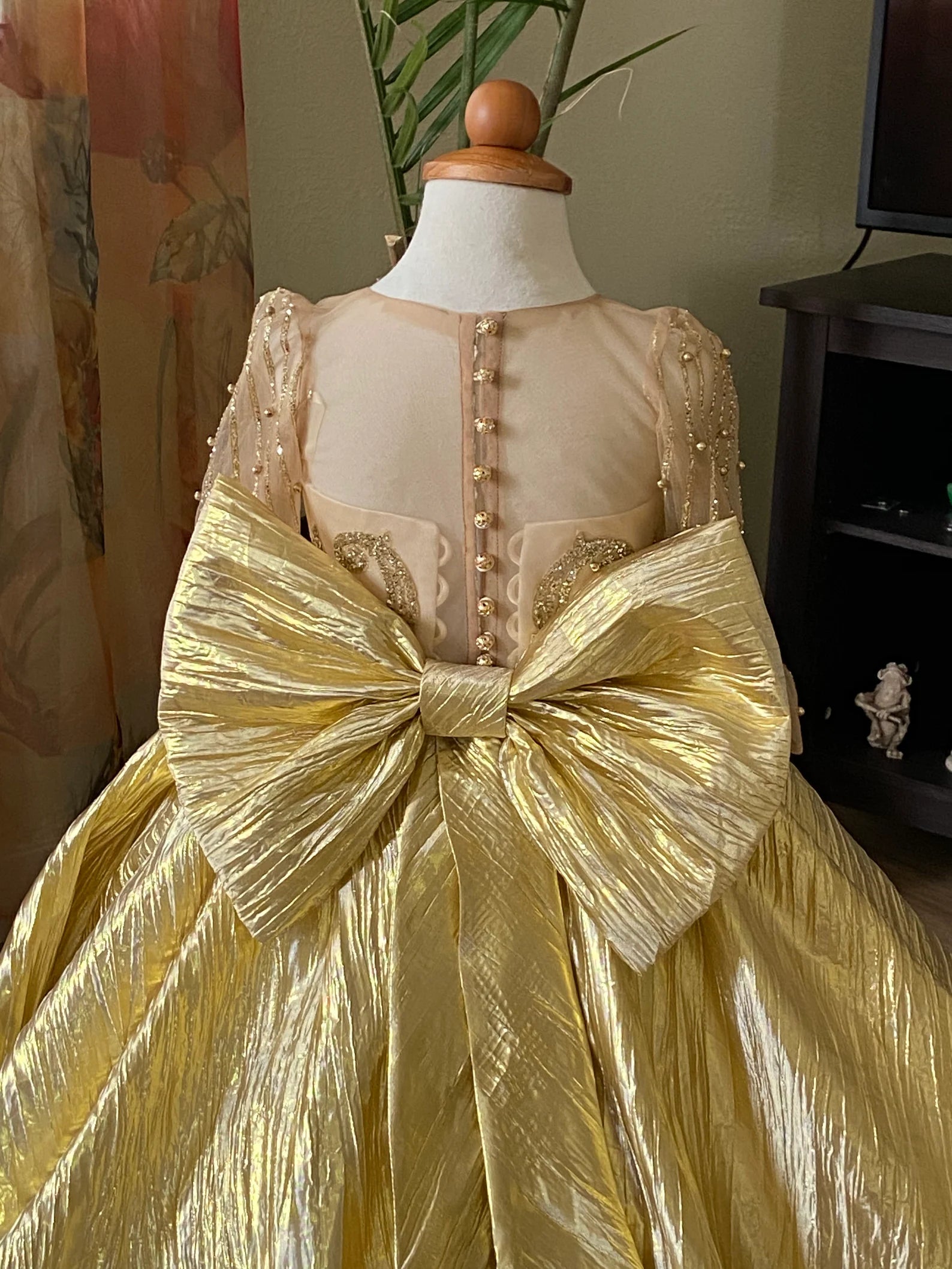 Girls Jacquard Custom Couture Pageant Flower Girl Gown With Train