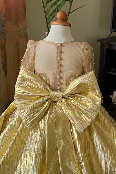 Girls Jacquard Custom Couture Pageant Flower Girl Gown With Train