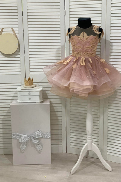 Girls Custom Couture Pageant Flower Girl Party Dress With Detachable Train