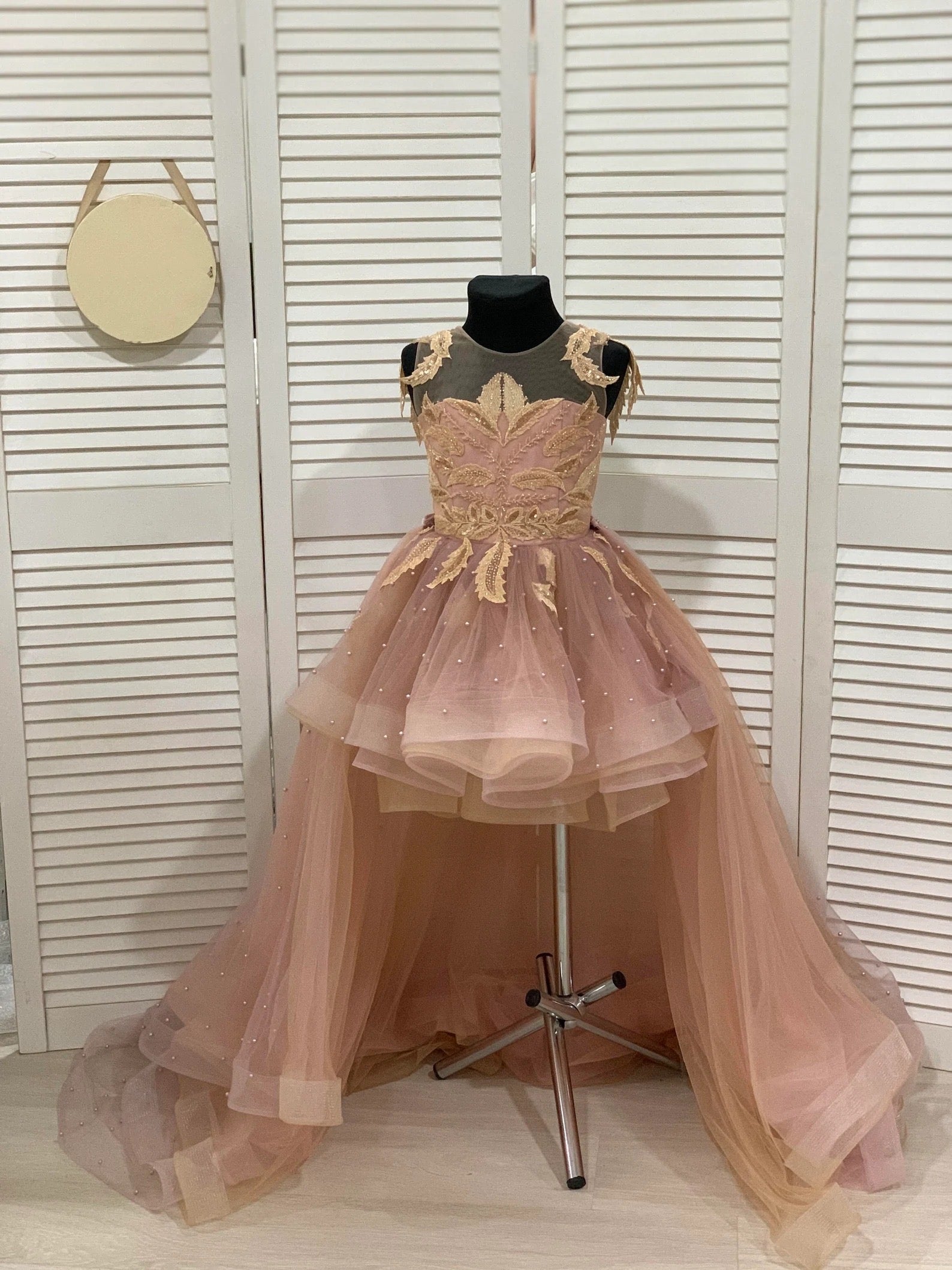Girls Custom Couture Pageant Flower Girl Party Dress With Detachable Train