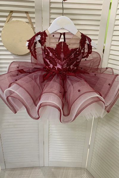 Girls Custom Couture Pageant Flower Girl Party Dress With Detachable Train