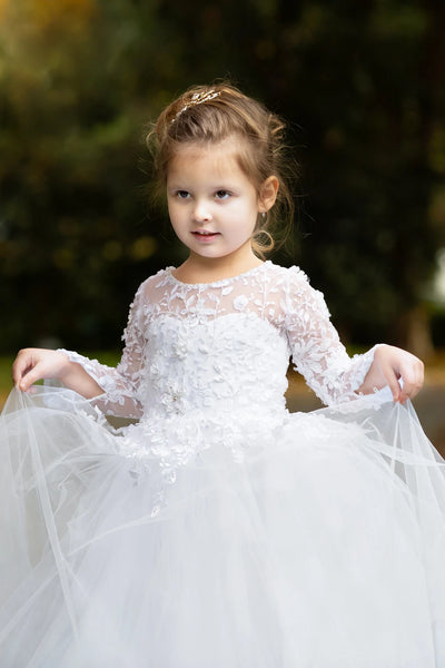 Girls Beautiful Custom Couture Satin Tulle 3D Beaded Lace Special Occasion Dress