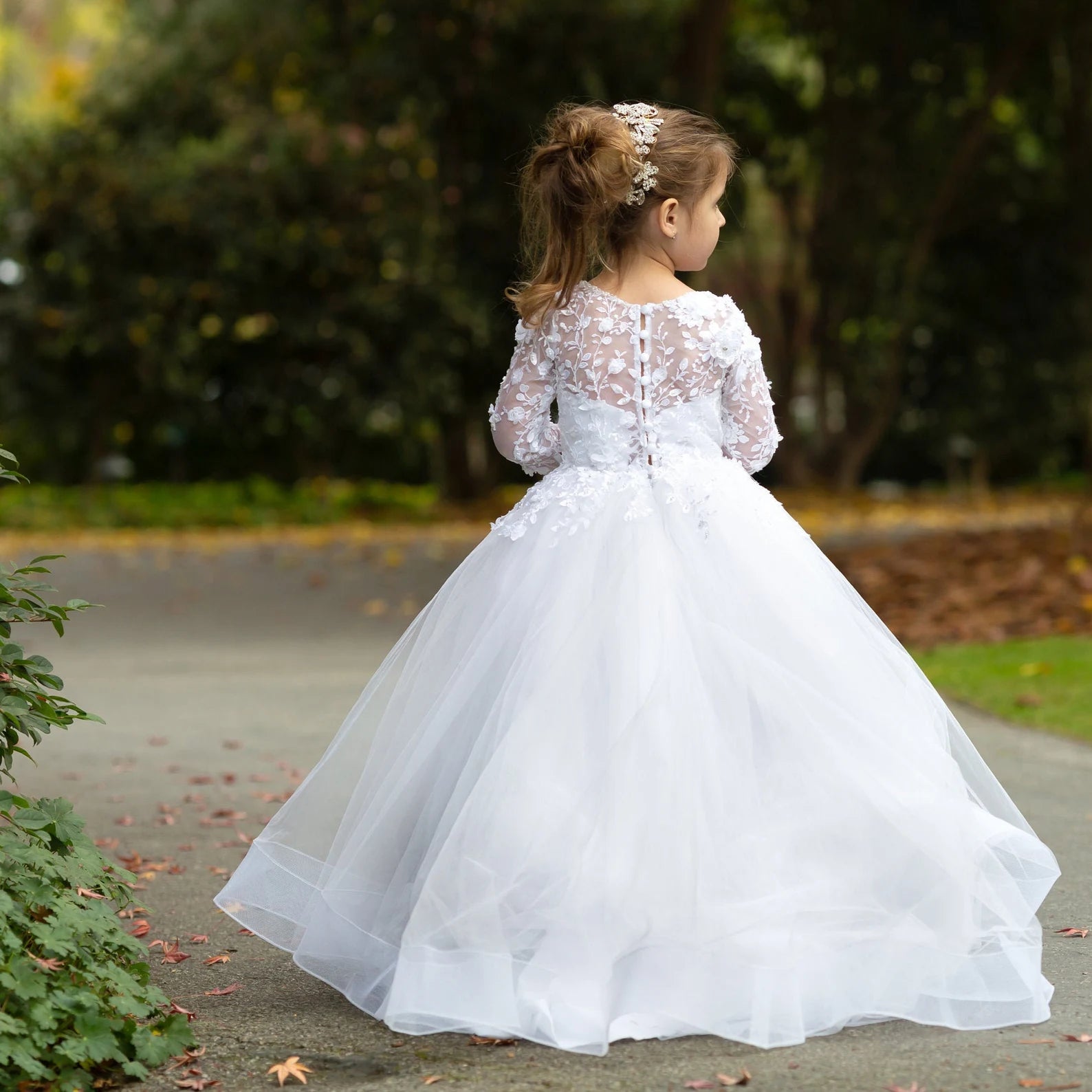 Girls Beautiful Custom Couture Satin Tulle 3D Beaded Lace Special Occasion Dress