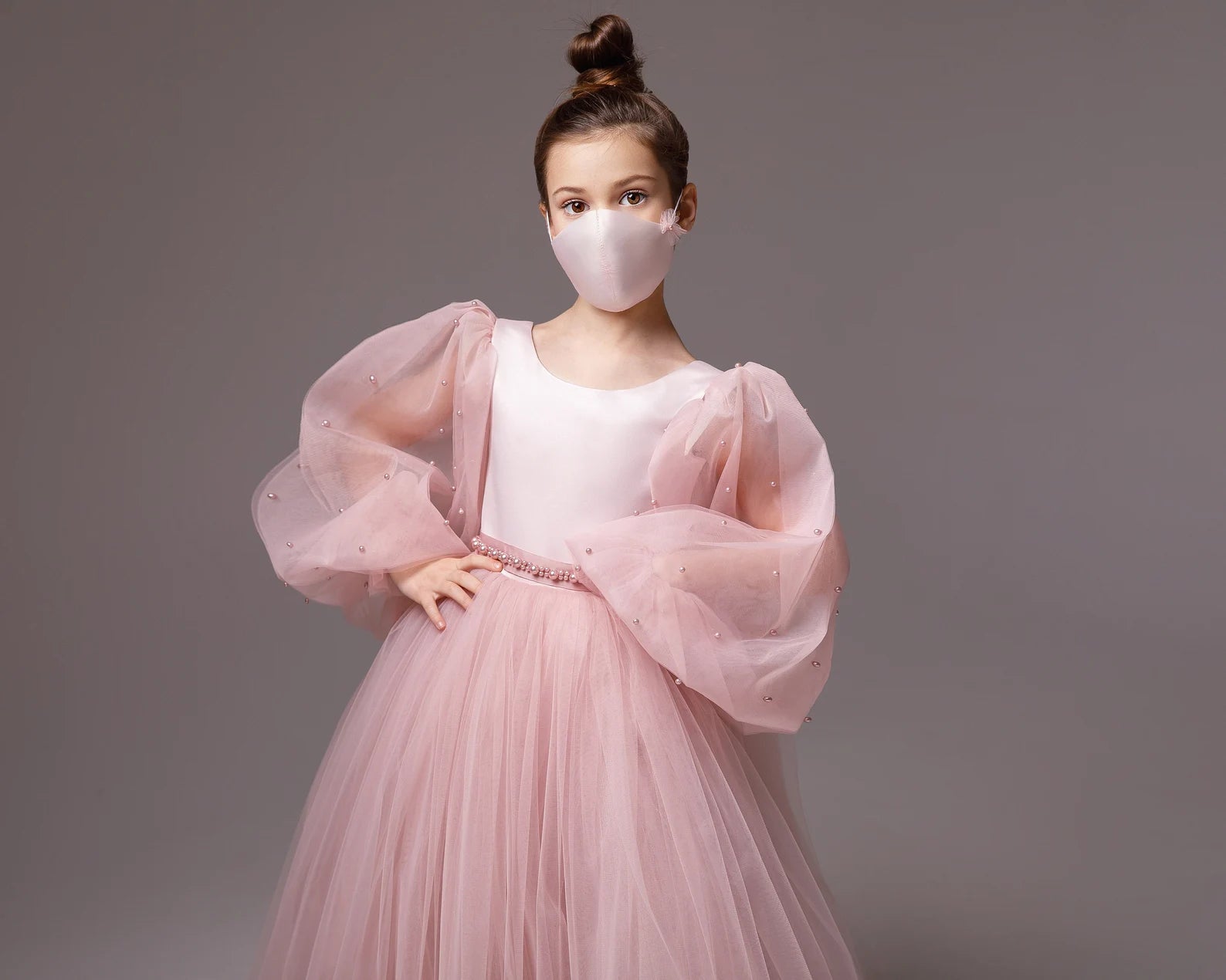 Girls Custom Couture Delicate Tulle Floor Length Flower Girl Party Dress