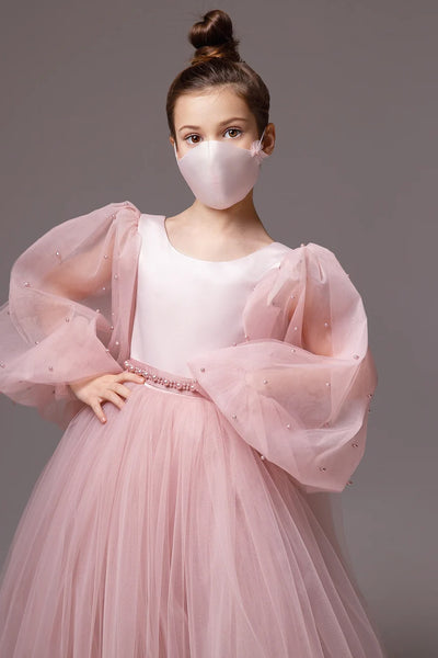 Girls Custom Couture Delicate Tulle Floor Length Flower Girl Party Dress