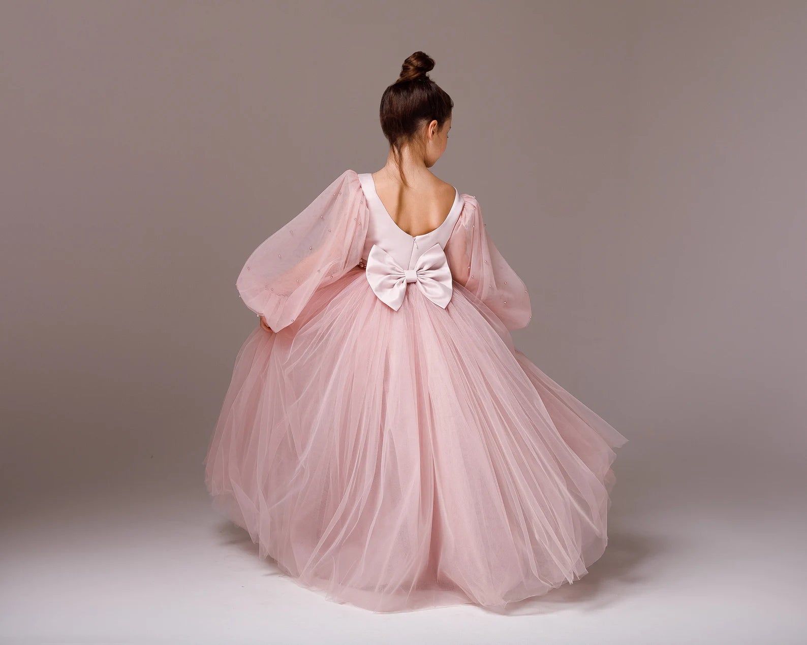 Girls Custom Couture Delicate Tulle Floor Length Flower Girl Party Dress