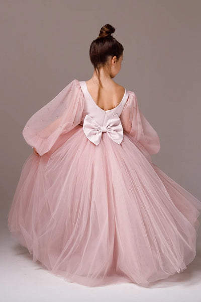 Girls Custom Couture Delicate Tulle Floor Length Flower Girl Party Dress
