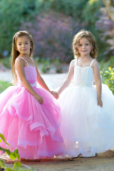 Satin Tulle Flower Girl Pageant Communion Gown Baby Birthday Dress