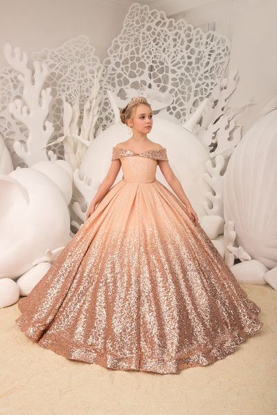 Girls Couture Off The Shoulder Sequin Pageant Party Special Occasion Formal Gown