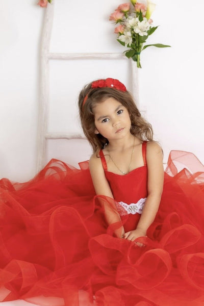 Satin Tulle Flower Girl Pageant Communion Gown Baby Birthday Dress
