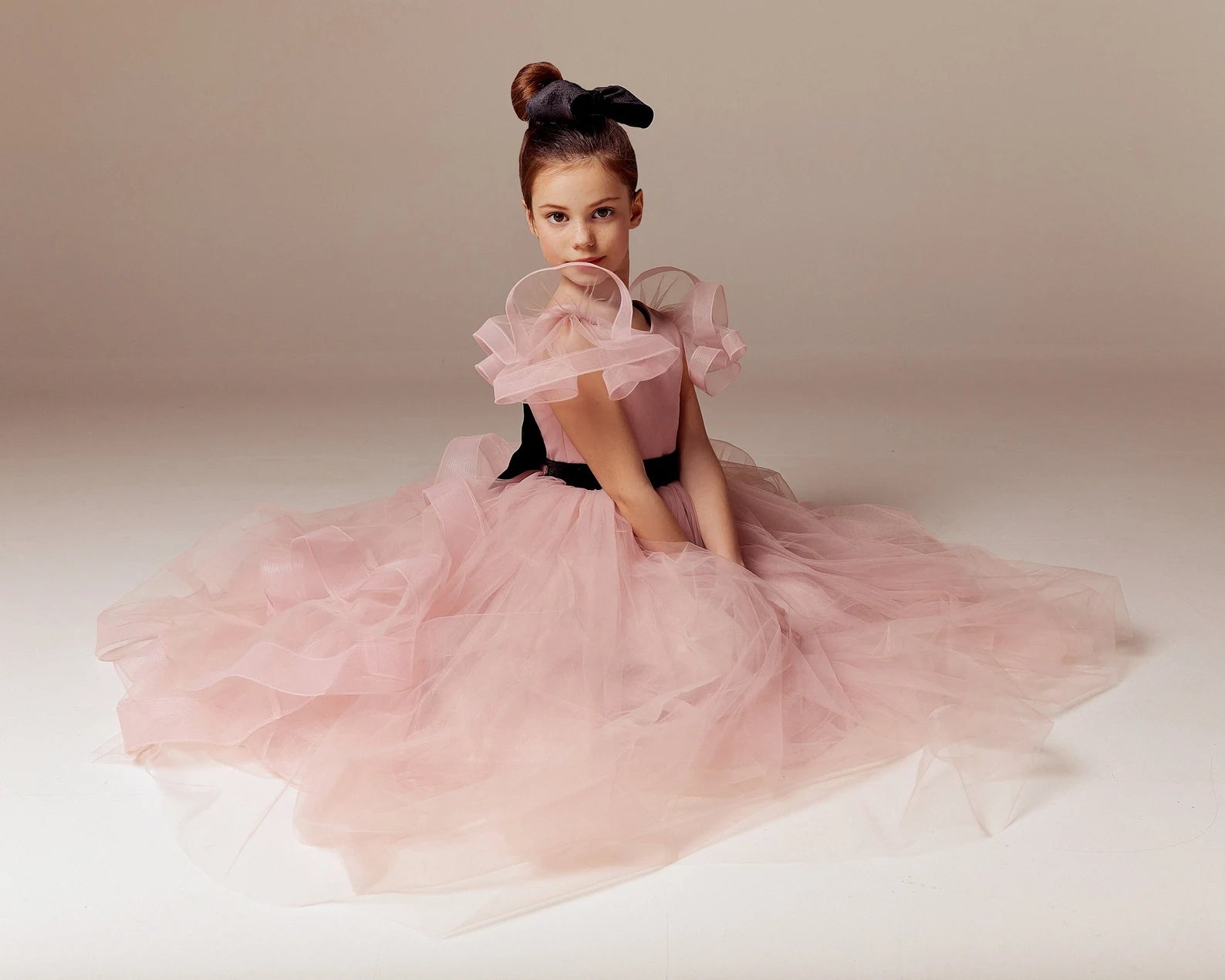 Custom Couture Tulle Satin Velvet Wedding Party Flower Girl Floor Length Dress
