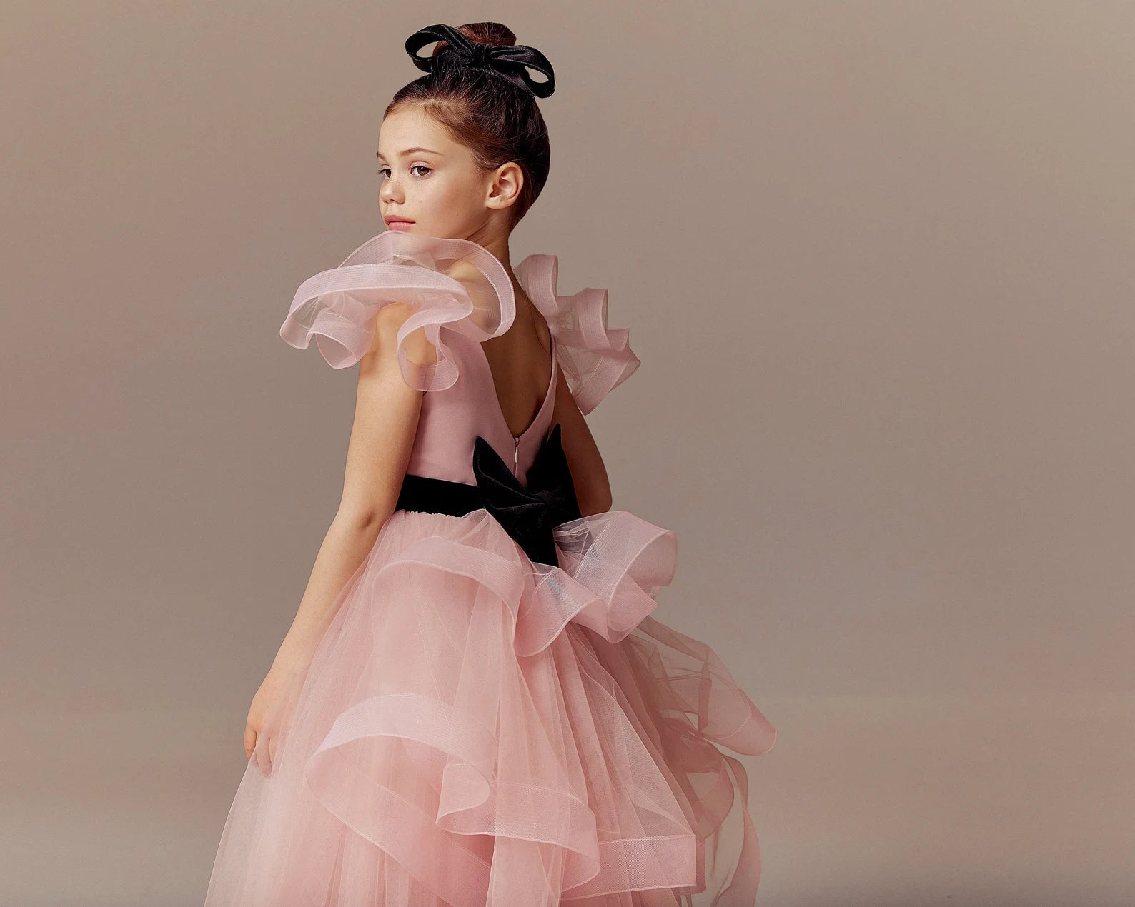 Custom Couture Tulle Satin Velvet Wedding Party Flower Girl Floor Length Dress