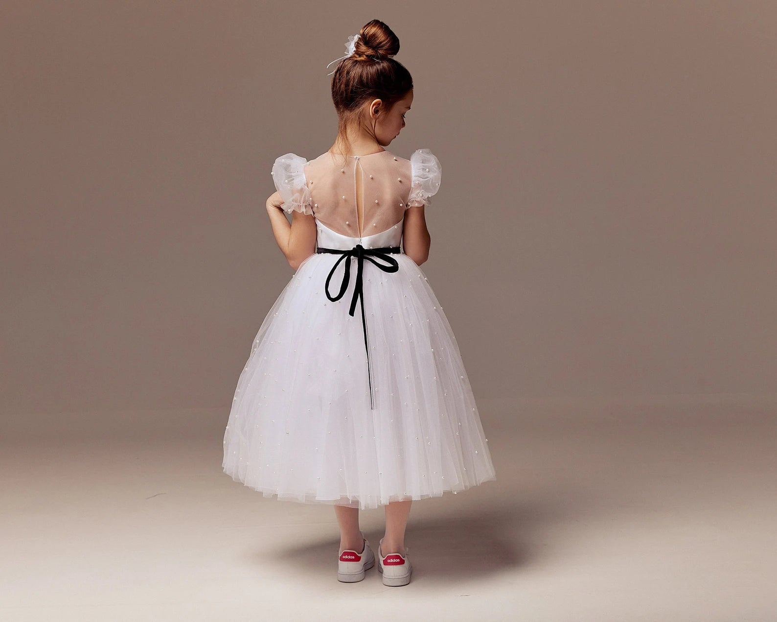 Custom Beaded Tulle Satin Special Occasion Flower Girl Party Knee High Dress