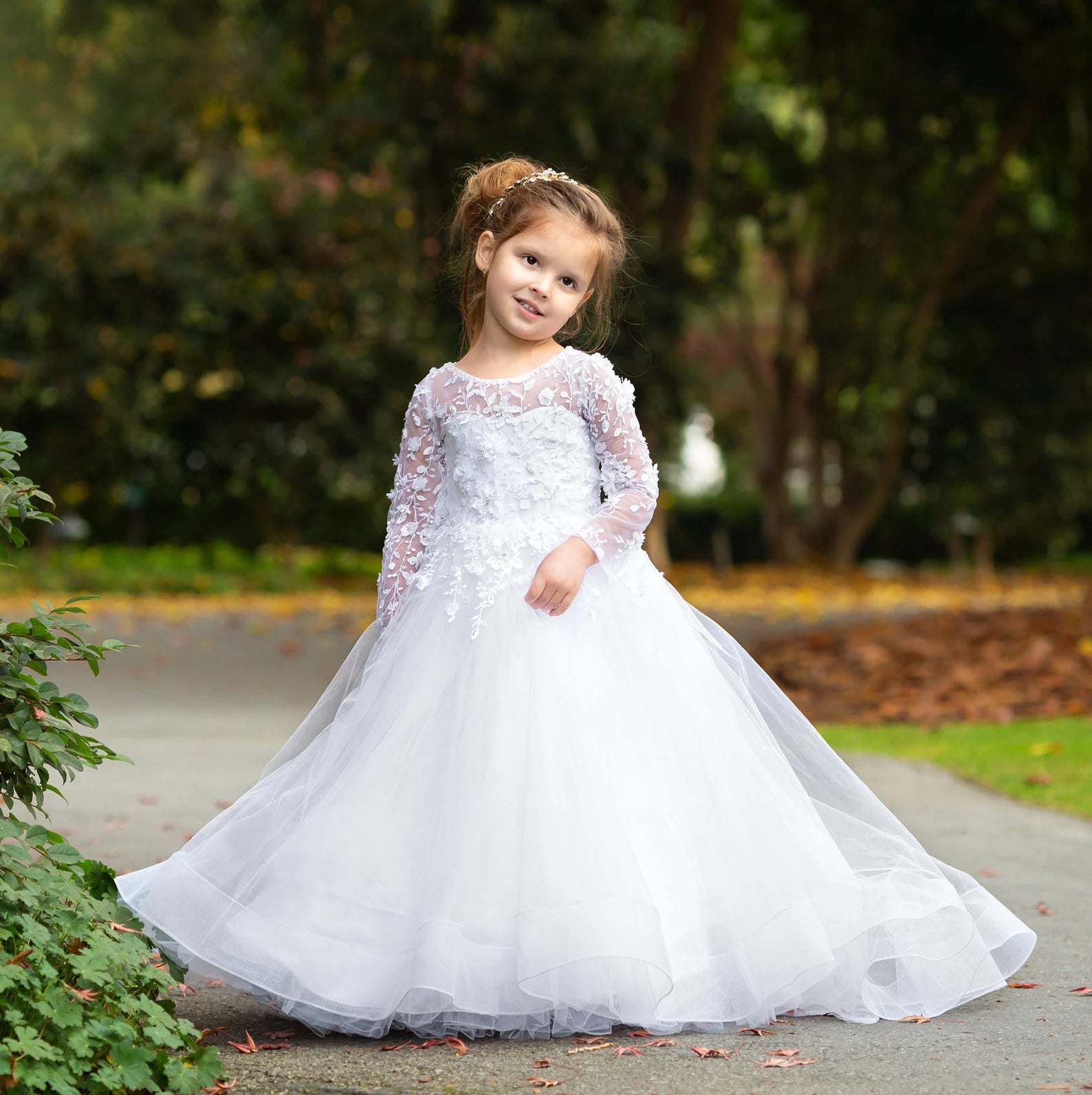 Girls Beautiful Custom Couture Satin Tulle 3D Beaded Lace Special Occasion Dress