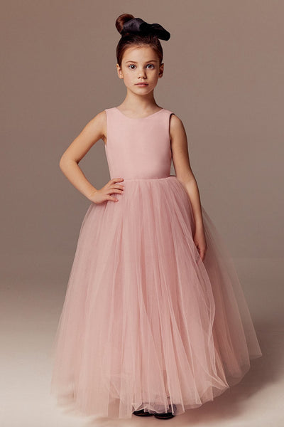 Custom Couture Tulle Satin Velvet Wedding Party Flower Girl Floor Length Dress