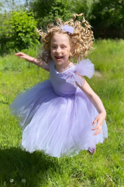 Girls Knee Length Flower Girl Satin Tulle Dress With Ostrich Feather