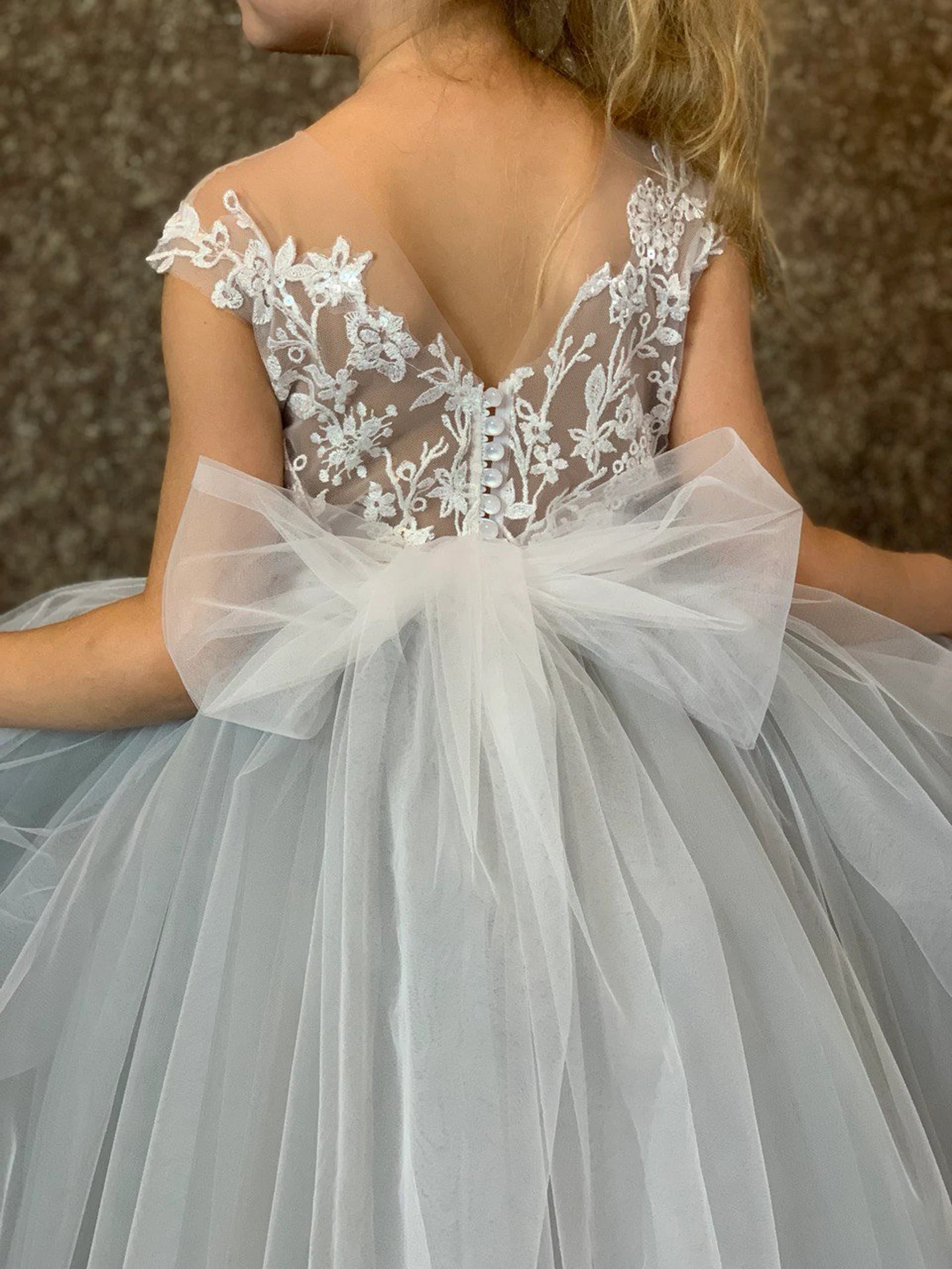 Couture Tulle Lace Flower Girl Wedding Party Floor Length Dress