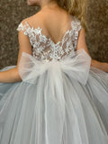 Couture Tulle Lace Flower Girl Wedding Party Floor Length Dress