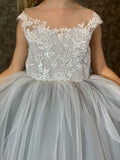 Couture Tulle Lace Flower Girl Wedding Party Floor Length Dress