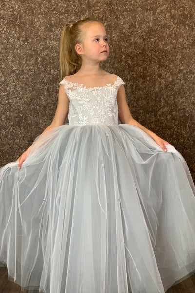 Couture Tulle Lace Flower Girl Wedding Party Floor Length Dress