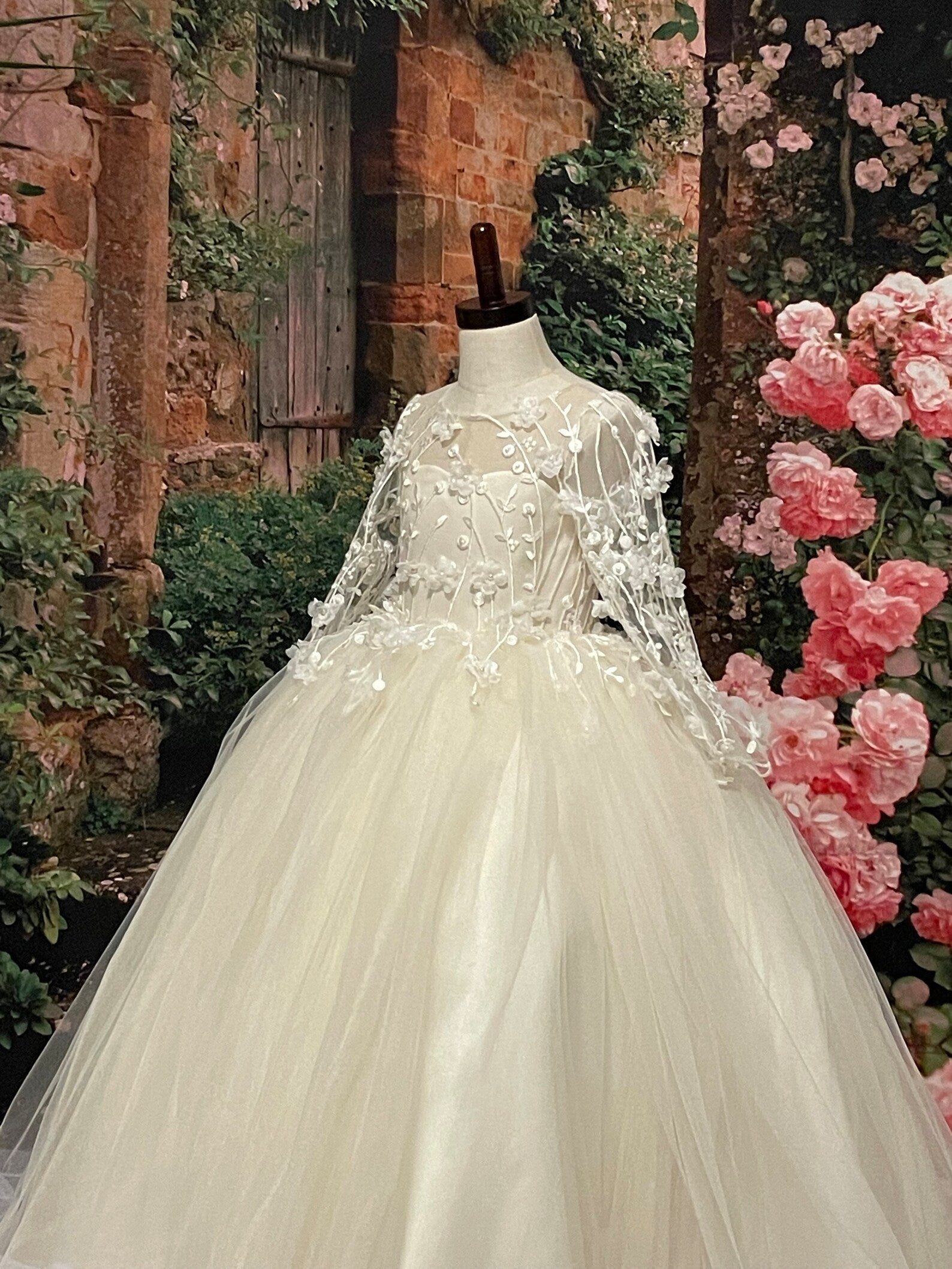 Girls Beautiful Custom Couture Satin Tulle 3D Beaded Lace Special Occasion Dress