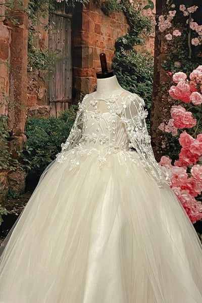 Girls Beautiful Custom Couture Satin Tulle 3D Beaded Lace Special Occasion Dress