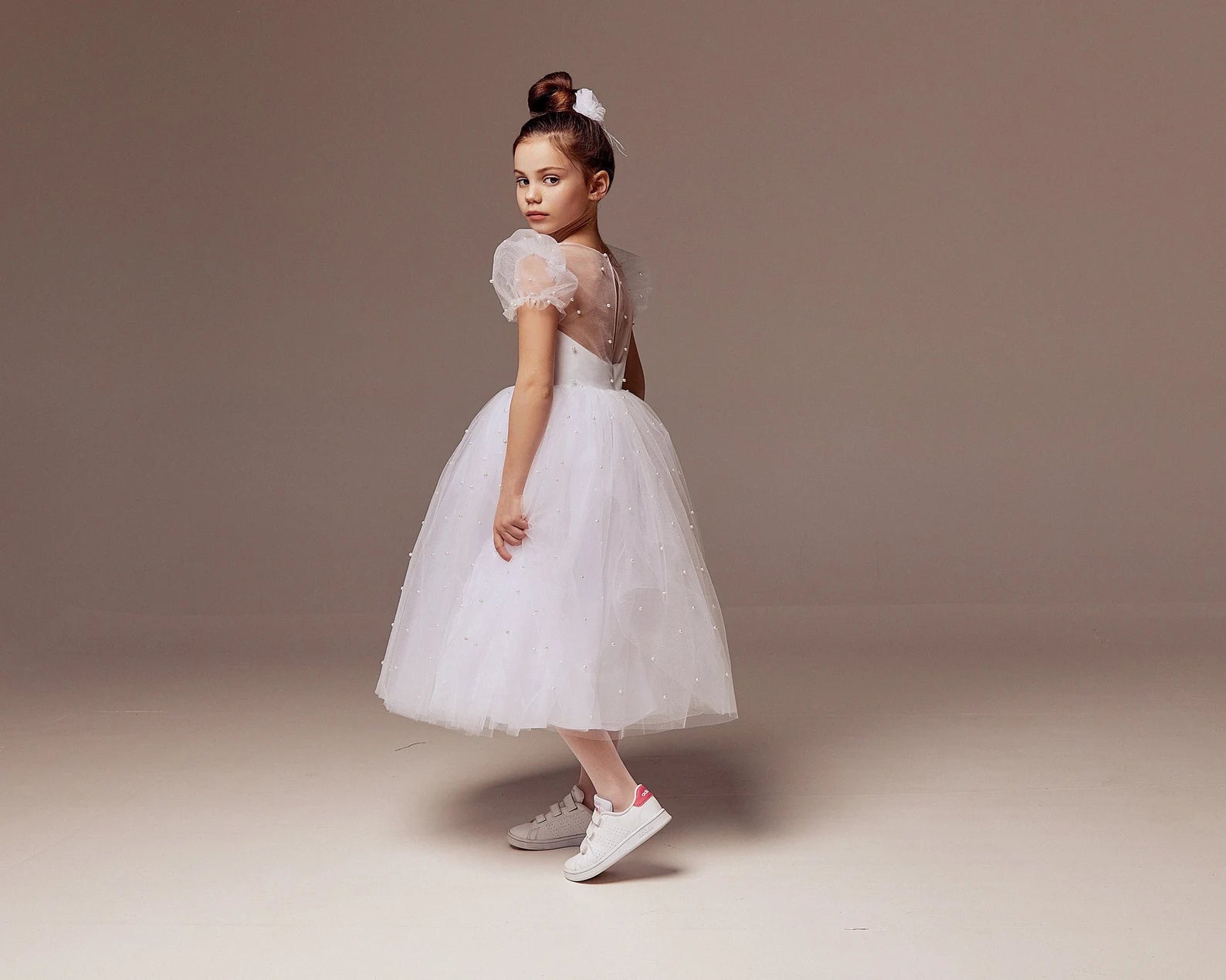 Custom Beaded Tulle Satin Special Occasion Flower Girl Party Knee High Dress